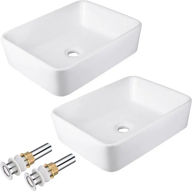 Alt view image 2 of 12 - Aquaterior® 2 Pcs Rectangle Porcelain Above Counter Vessel Vanity Sink Ceramic Wash Basin with Drain