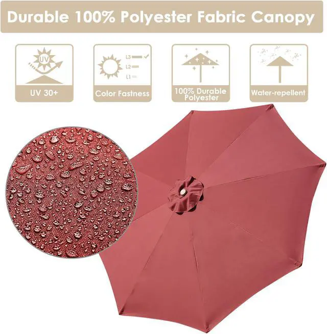 Alt view image 3 of 7 - 9ft Wooden Patio Umbrella 8 Ribs Outdoor Garden Parasol Beach Sunshade Easy Tilt