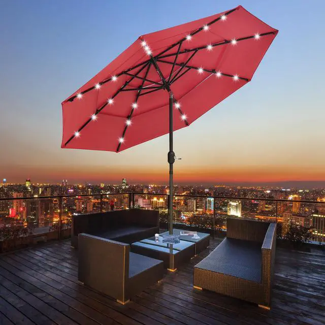 Main image of Yescom 9 Ft 3 Tier Patio Umbrella with Solar LED Crank Tilt Button Aluminum UV70+ Home
