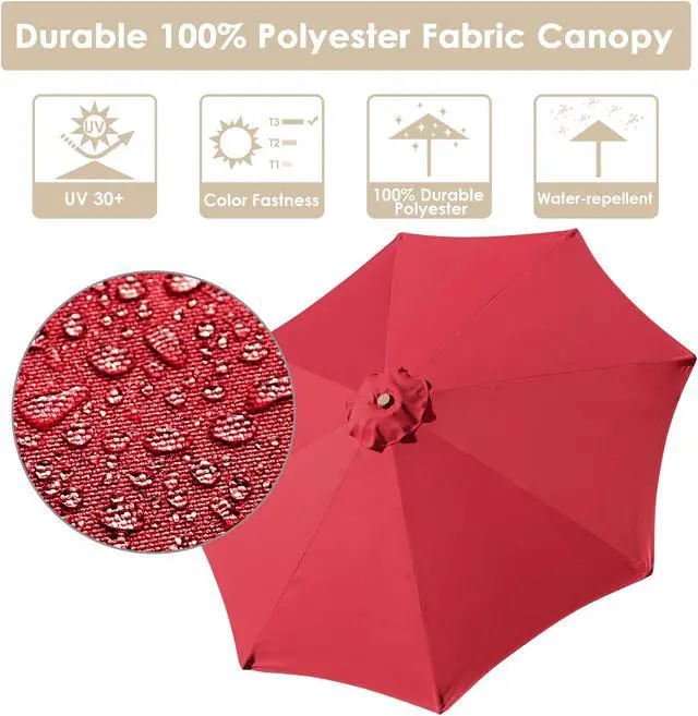 Alt view image 3 of 7 - Yescom 9 Ft Wooden Patio Umbrella 8 Ribs Easy Tilt Table Parasol Outdoor Balcony Deck