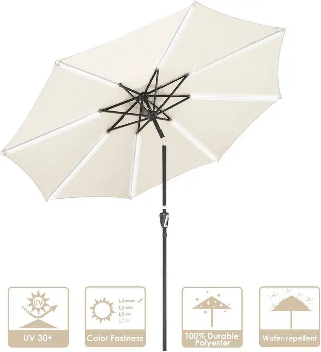 Main image of 9ft Solar LED Patio Umbrella Outdoor Yard Parasol Pool Sunshade Tilt with Crank