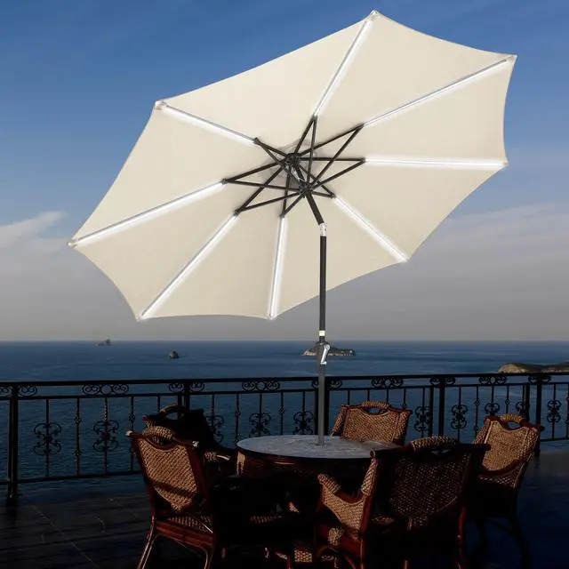 Alt view image 3 of 7 - 9ft Solar LED Patio Umbrella Outdoor Yard Parasol Pool Sunshade Tilt with Crank