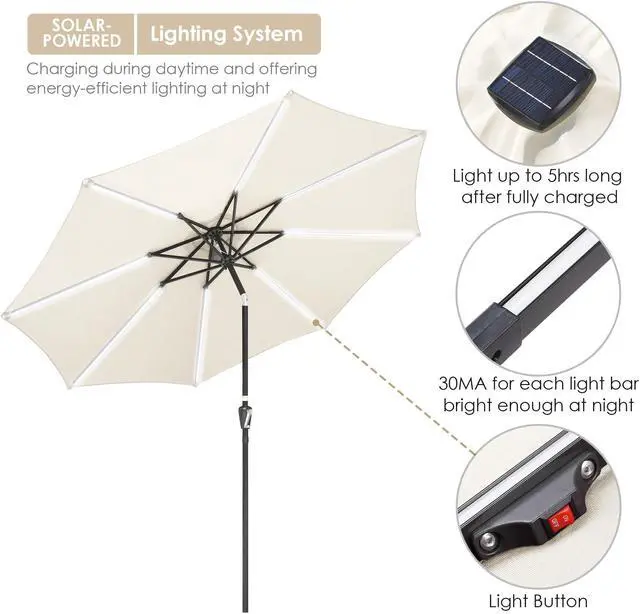 Alt view image 4 of 7 - 9ft Solar LED Patio Umbrella Outdoor Yard Parasol Pool Sunshade Tilt with Crank