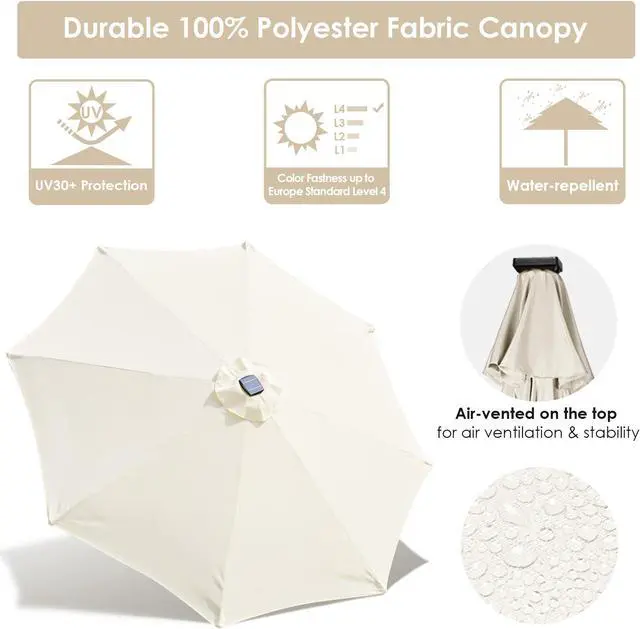 Alt view image 5 of 7 - 9ft Solar LED Patio Umbrella Outdoor Yard Parasol Pool Sunshade Tilt with Crank