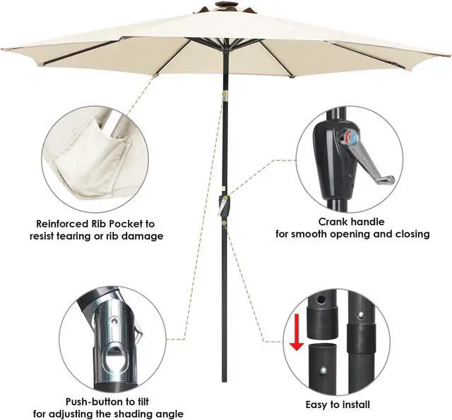Alt view image 6 of 7 - 9ft Solar LED Patio Umbrella Outdoor Yard Parasol Pool Sunshade Tilt with Crank