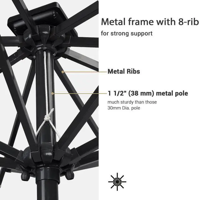 Alt view image 7 of 7 - 9ft Solar LED Patio Umbrella Outdoor Yard Parasol Pool Sunshade Tilt with Crank