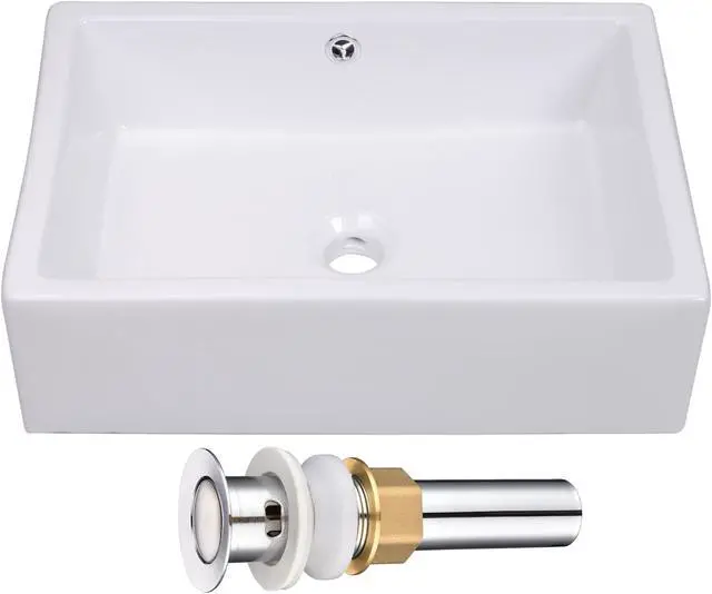 Alt view image 5 of 7 - Aquaterior 20-2/7"x14-1/4"x6" Rectangle White Porcelain Ceramic Bathroom Sink w/ Free Chrome Drain and Overflow