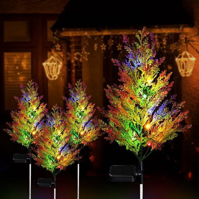 Main image of Christmas Solar Pine Tree Lights Multi Color LED Plug-in Yard Decoration 4 Packs