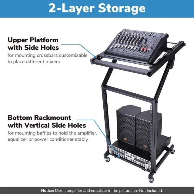 Alt view image 2 of 7 - 16U 19" Rack Mount Mixer Stand Studio Cart Stage Amp Adjustable Stage Party Show
