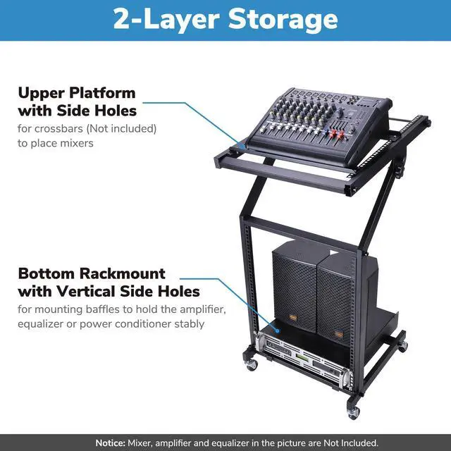 Alt view image 2 of 7 - 9U DJ Mixer Stand Rack Mount Stage Cart Music Equipment Studio Party Show