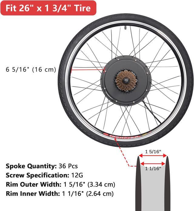 Alt view image 7 of 7 - Yescom Electric Bicycle Motor Kit 26" Rear Wheel 48V 1500W E-bike Conversion Kit