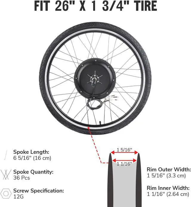 Alt view image 7 of 7 - Yescom Electric Bicycle Motor Kit 26" Rear Wheel 48V 1000W E-Bike Conversion Kit Cycling Hub Conversion Dual Mode Controller