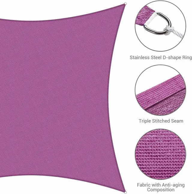 Alt view image 6 of 7 - Yescom 2 Pack 10x10 Ft 97% UV Block Square Sun Shade Sail Canopy Cover Net Outdoor Pool