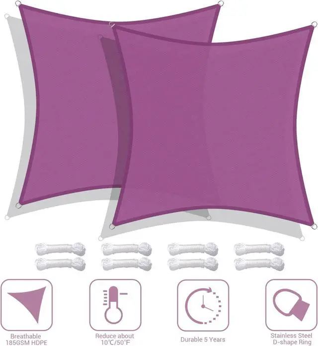 Alt view image 7 of 7 - Yescom 2 Pack 10x10 Ft 97% UV Block Square Sun Shade Sail Canopy Cover Net Outdoor Pool