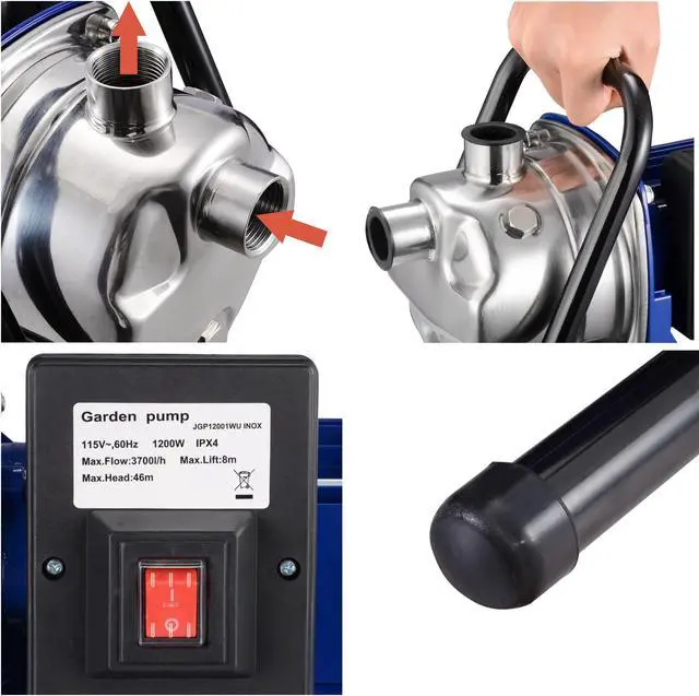 Alt view image 7 of 7 - 1200W Electric Water Booster Pump Stainless Steel Garden Sprinkler Pump Pool