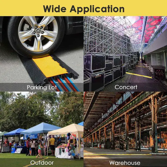 Alt view image 3 of 7 - Yescom 3 Channel Cable Driveway Over Garden Hose Protector Ramp Speed Bump Rubber Protective Wire Cover Cord for Walkway, 44000 Lbs Load Capacity