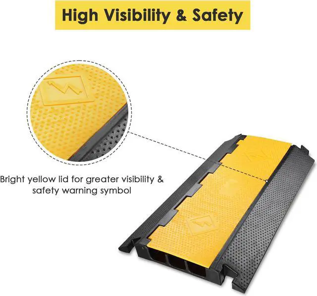 Alt view image 4 of 7 - Yescom 3 Channel Cable Driveway Over Garden Hose Protector Ramp Speed Bump Rubber Protective Wire Cover Cord for Walkway, 44000 Lbs Load Capacity