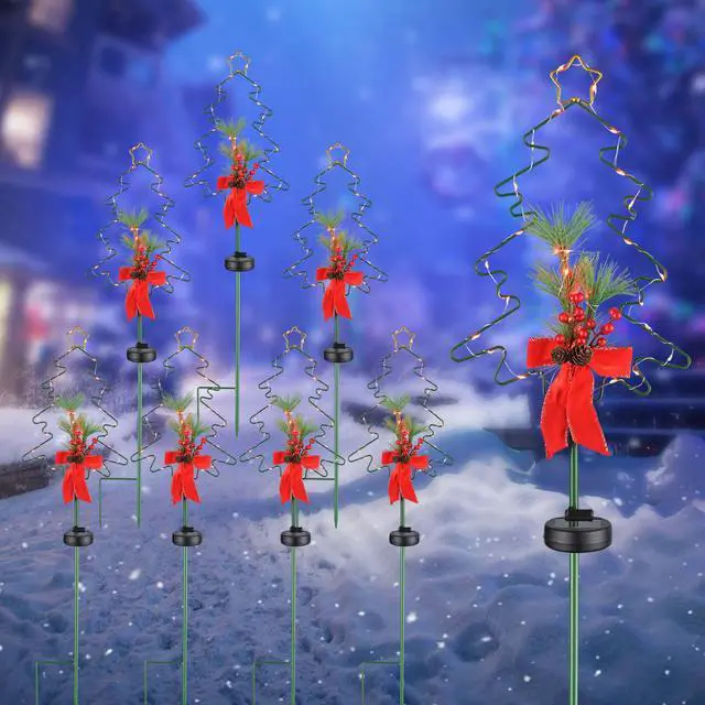 Main image of Solar Red Berries Tree Stake Lights Xmas Solar Pathway Light Garden Yard 8Pcs