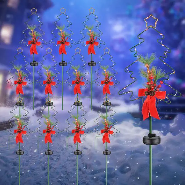Main image of Solar Red Berries Tree Stake Lights Xmas Solar Pathway Light Garden Yard 12Pcs