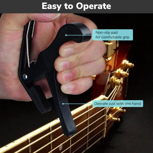 Alt view image 7 of 8 - Clamp Key Trigger Capo For Acoustic Electric Classical Guitar Black