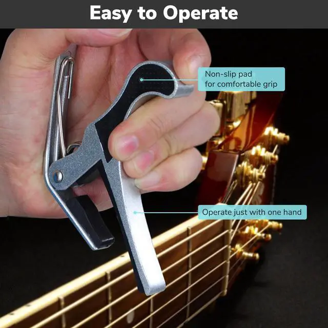 Alt view image 8 of 11 - Change Tune Clamp Key Trigger Capo For Acoustic Electric Classical Guitar Silver