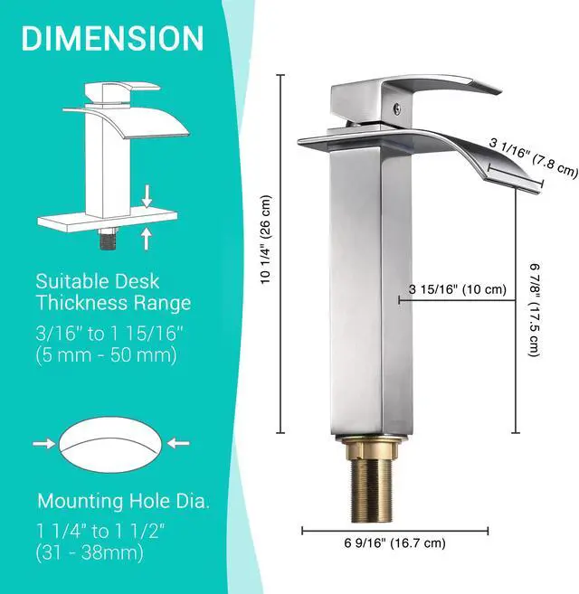 Alt view image 7 of 7 - Aquaterior® Modern 1 Hole Bathroom Faucet Vanity Sink Basin 1 Handle DIY Installation Kitchen BN