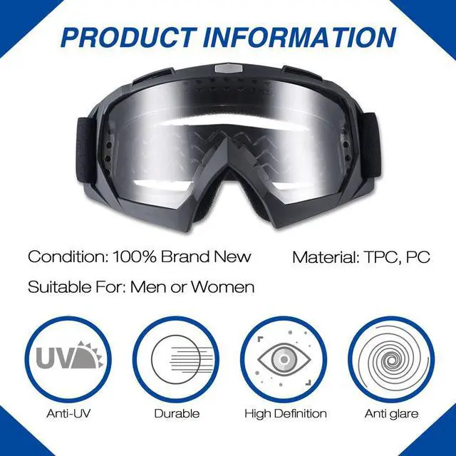 Alt view image 3 of 7 - AHR GOG01 Motorcycle Helmet Goggles Dirt Bike Motocross Riding Glasses Bendable ATV Goggles over Glasses Clear Lens