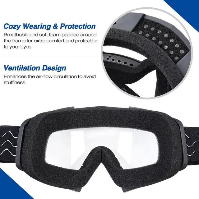 Alt view image 4 of 7 - AHR GOG01 Motorcycle Helmet Goggles Dirt Bike Motocross Riding Glasses Bendable ATV Goggles over Glasses Clear Lens
