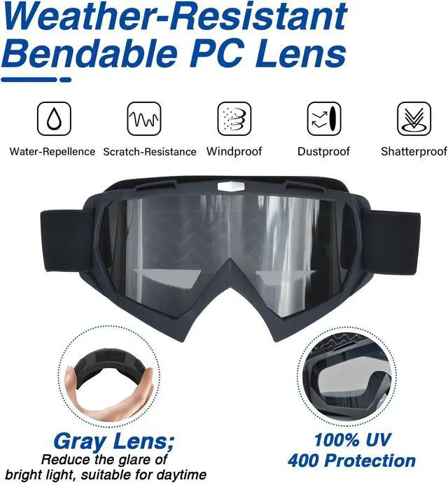Alt view image 3 of 7 - AHR GOG01 Motorcycle Goggles Riding Motocross Snowmobile Dirt Bike Off Road ATV Lens