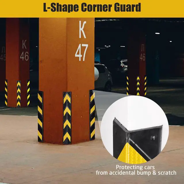 Alt view image 6 of 7 - 31" Rubber Corner Guard Wall Corner Protector with Reflective Yellow Strips for Garage 2pcs