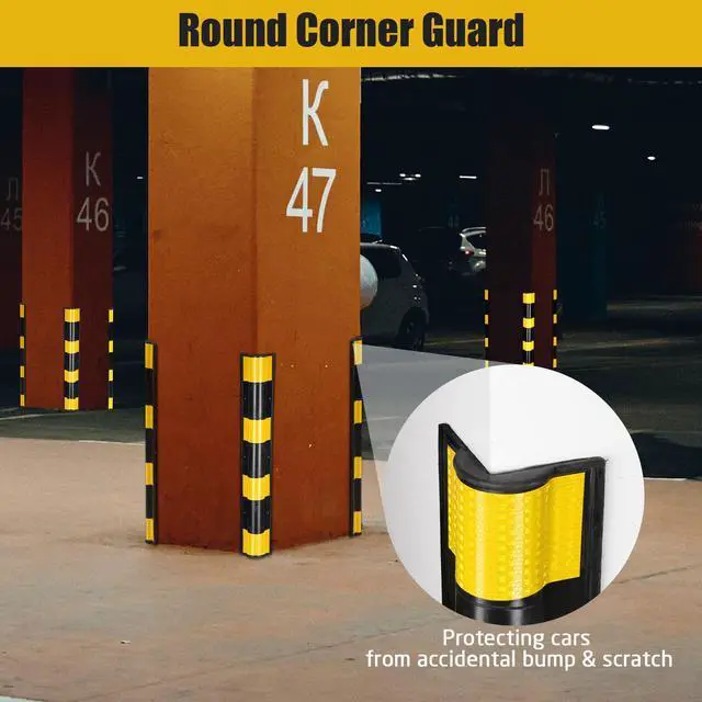 Alt view image 6 of 7 - 31" Rubber Corner Guard Wall Corner Protector with Reflective Yellow Strips for Garage 2pcs