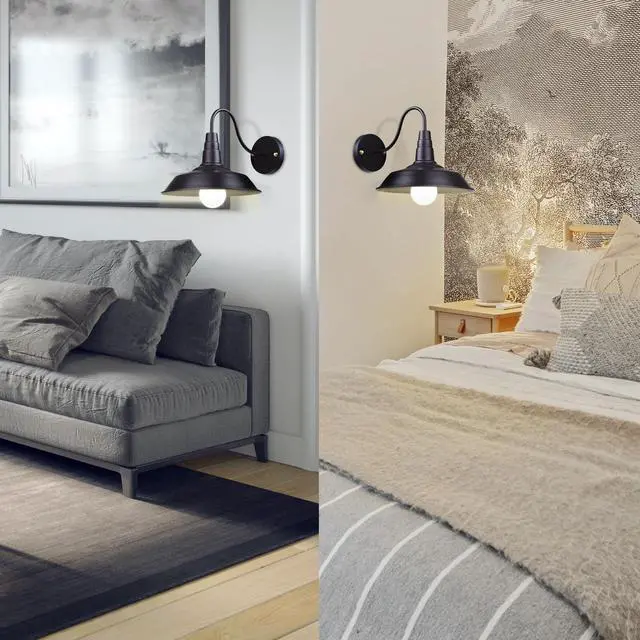 Alt view image 6 of 7 - Yescom Retro Vintage Industrial Wall Sconce Gooseneck Barn Light Metal Shade 2 Pack