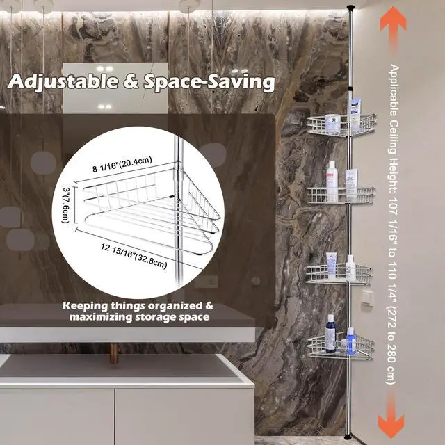 Alt view image 2 of 7 - Aquaterior 4 Tier Soap Holder Metal Corner Shelf Caddy Bathroom Wall Rack Storage Organizer
