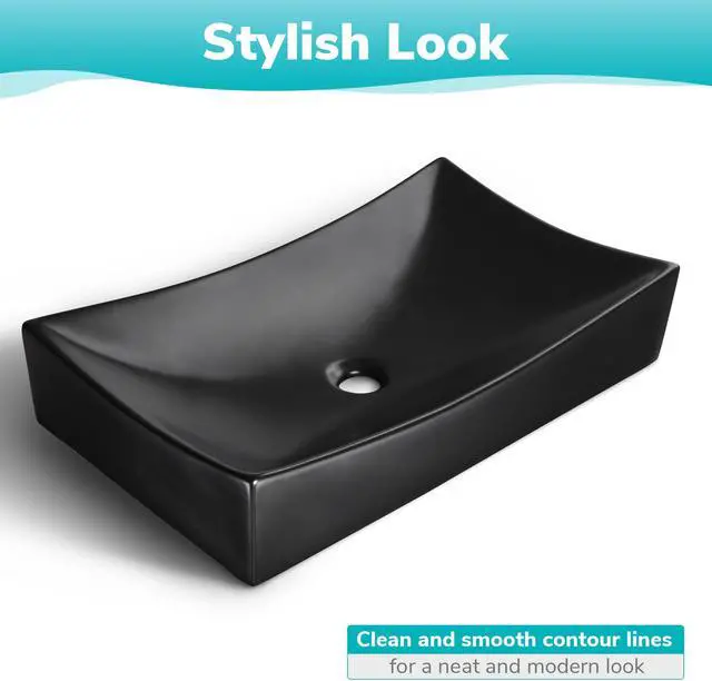 Alt view image 6 of 7 - Aquaterior 26" Rectangle Bathroom Vessel Sink Ceramic Vanity Basin Drain 2 Pack