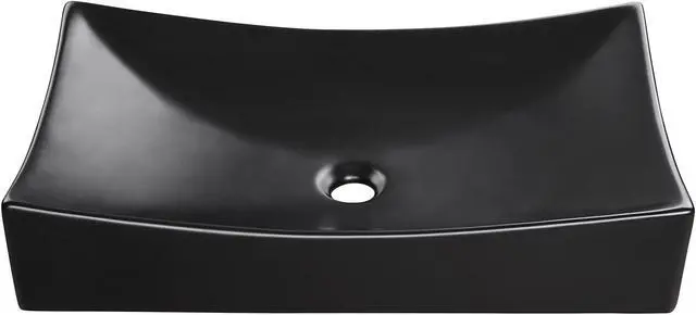 Alt view image 2 of 7 - Aquaterior® 26" Black Rectangle Bathroom Vessel Sink Above Counter Porcelain Ceramic Vanity Sink Basin w/ Drain