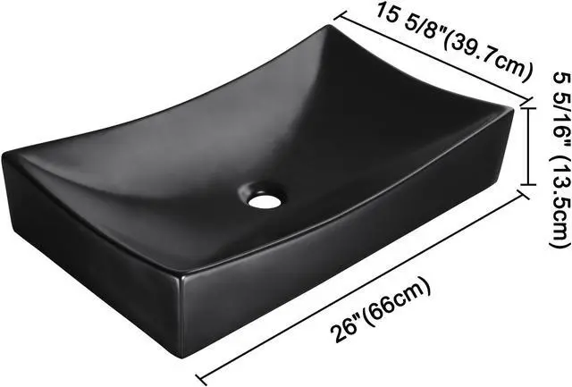Alt view image 6 of 7 - Aquaterior® 26" Black Rectangle Bathroom Vessel Sink Above Counter Porcelain Ceramic Vanity Sink Basin w/ Drain