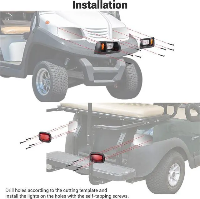Alt view image 12 of 12 - Yescom Halogen Headlights & LED Tail Lights Kit Fit Club Car DS 1993-UP Model Golf Cart