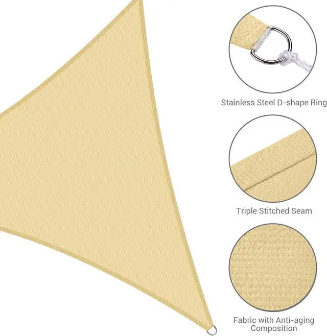 Alt view image 4 of 6 - Yescom 11 Ft 97% UV Block Triangle Sun Shade Sail Canopy Outdoor Patio Pool Lawn Deck
