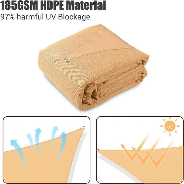 Alt view image 3 of 7 - Yescom 22 Ft 97% UV Block Triangle Sun Shade Sail Canopy Outdoor Patio Pool Cover Net