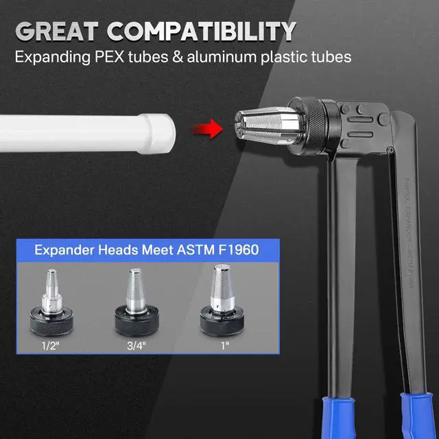 Alt view image 3 of 7 - PEX Expansion Tool Kit Tube Expander w/ 1/2" 3/4 1 Expander Heads Carry Case