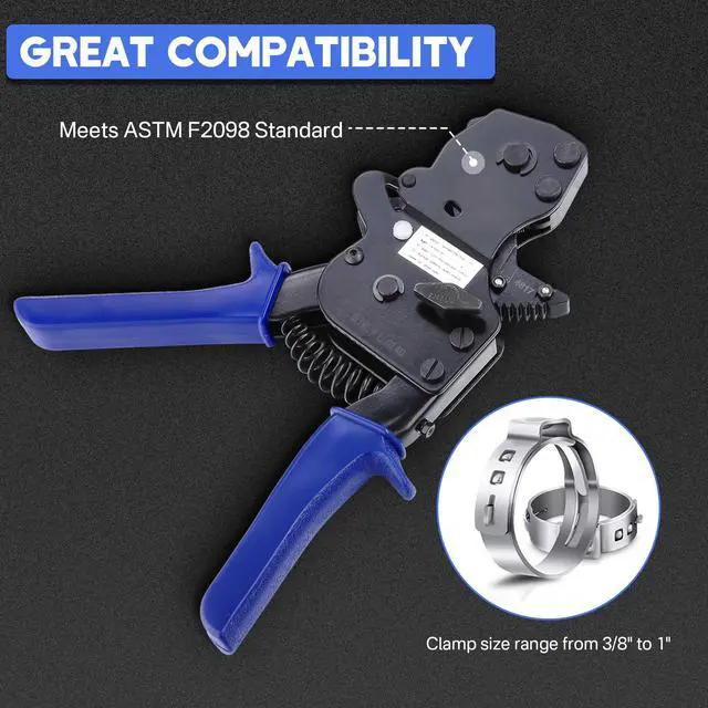 Alt view image 2 of 7 - Yescom PEX Cinch Clamp Tool 3/8" 1/2" 5/8" 3/4" 1" One-handed Ratcheting Crimper ASTM F2098