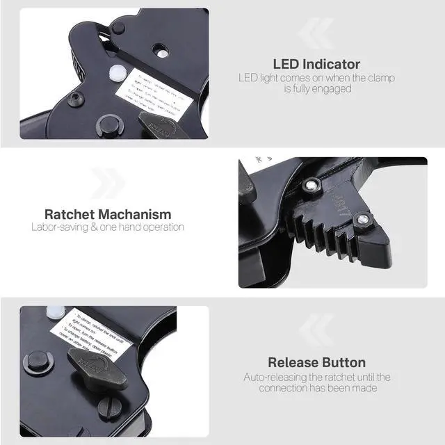 Alt view image 3 of 7 - Yescom PEX Cinch Clamp Tool 3/8" 1/2" 5/8" 3/4" 1" One-handed Ratcheting Crimper ASTM F2098