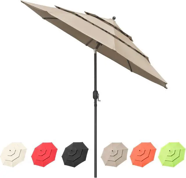 Alt view image 2 of 7 - Yescom 10 Ft 3 Tier Patio Umbrella with Crank Handle Push to Tilt Aluminum Backyard
