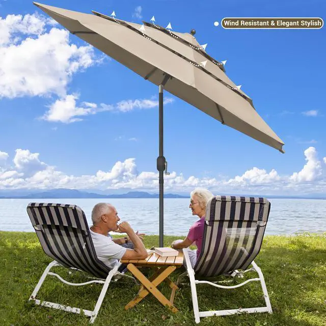 Alt view image 3 of 7 - Yescom 10 Ft 3 Tier Patio Umbrella with Crank Handle Push to Tilt Aluminum Backyard