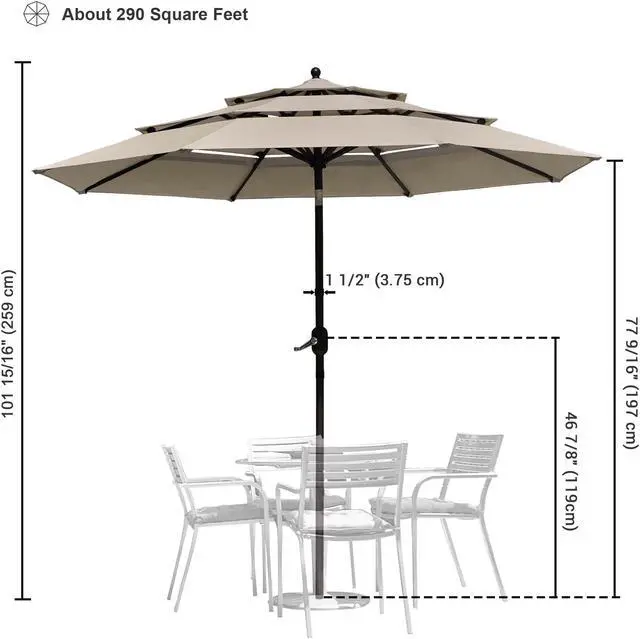 Alt view image 7 of 7 - Yescom 10 Ft 3 Tier Patio Umbrella with Crank Handle Push to Tilt Aluminum Backyard