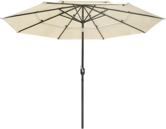 Alt view image 2 of 7 - Yescom 10 Ft 3 Tier Patio Umbrella with Solar LED Crank Tilt Button Outdoor