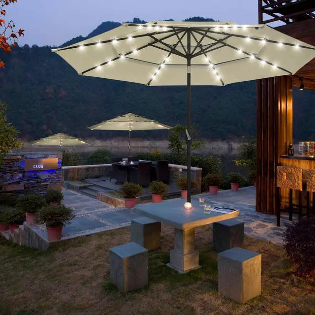 Alt view image 3 of 7 - Yescom 10 Ft 3 Tier Patio Umbrella with Solar LED Crank Tilt Button Outdoor