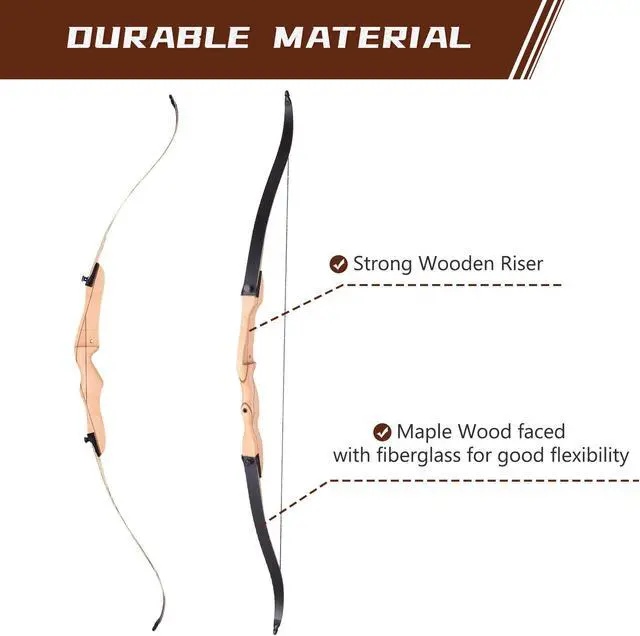Alt view image 4 of 7 - Yescom 68" Recurve Bow Right Hand Draw Weight 30lbs Traditional Archery Hunting Take Down Long Bow