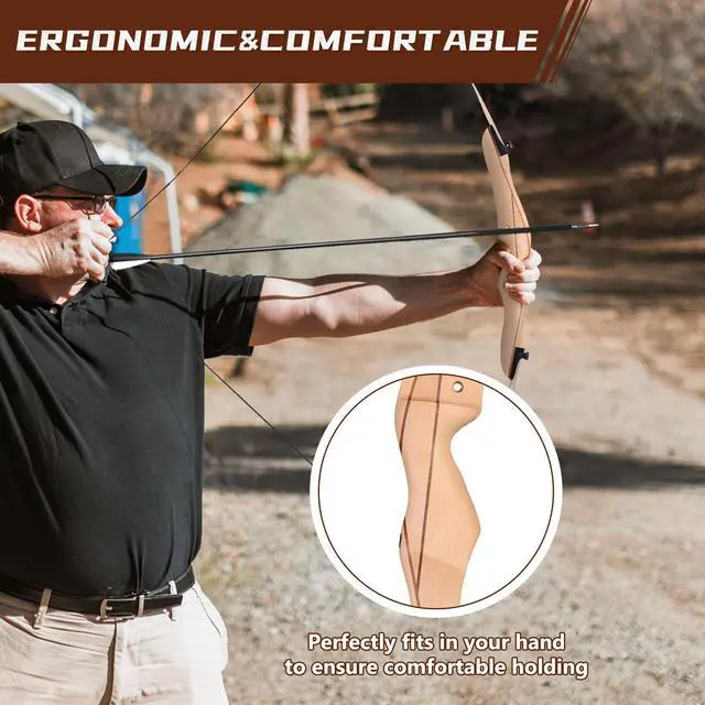 Alt view image 3 of 7 - Yescom 68" Recurve Bow Right Hand Draw Weight 30lbs Traditional Archery Hunting Take Down Long Bow