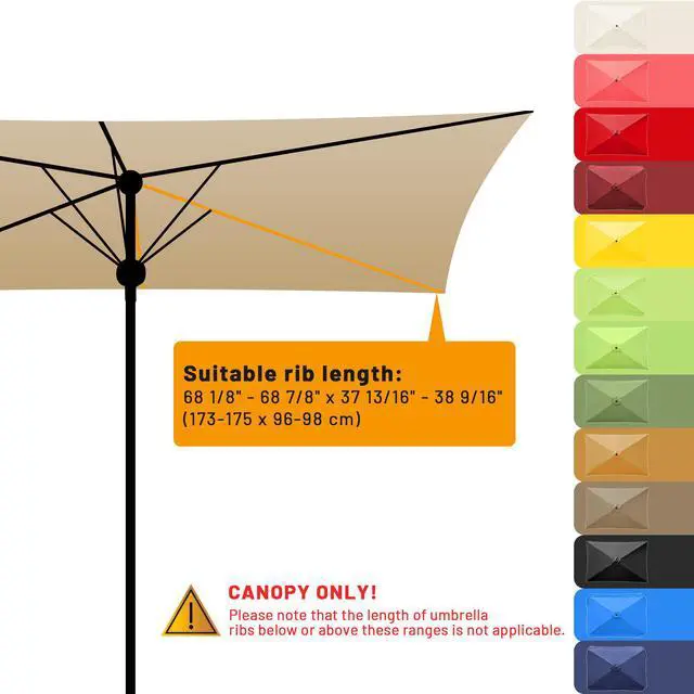 Alt view image 7 of 7 - 10x6ft Universal Replacement Umbrella Canopy with Tippet Top Cover Patio Beach
